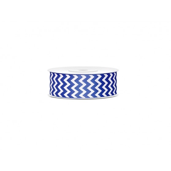 Rypsová stuha modrá se vzorem chevron 25mm/10m